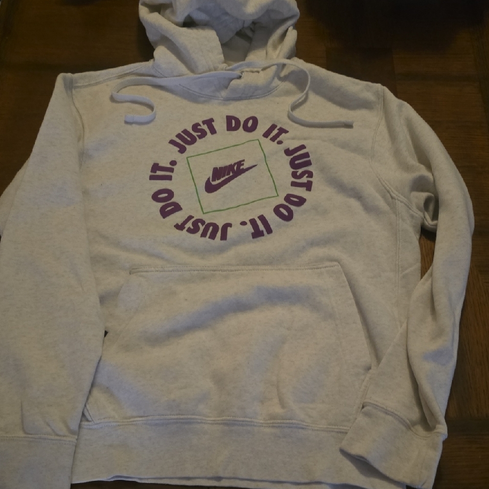 Nike Light Gray Hoodie with Purple Accents